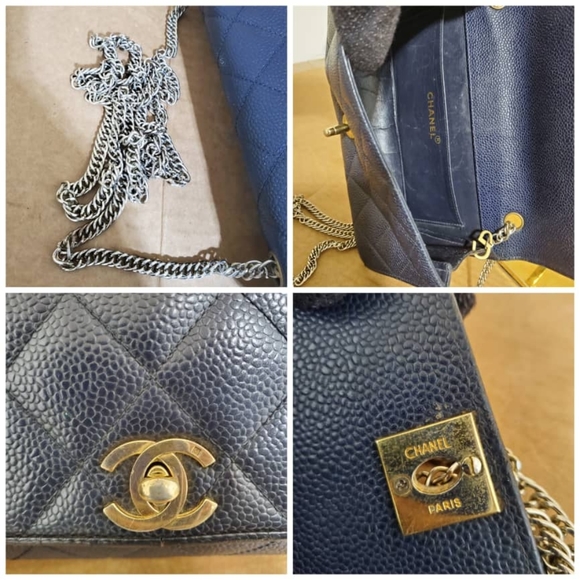 Authentic CHANEL Navy Blue Quilted Caviar Leather CC Small Flap Bag - Picture 6 of 11